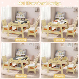 Gainoom Versatile Natural Kids Table & 2 Chairs Set Wooden Activity Table With Detachable Double-Sized Tabletop - thumbnail 6