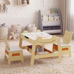 Gainoom Versatile Natural Kids Table & 2 Chairs Set Wooden Activity Table With Detachable Double-Sized Tabletop - thumbnail 4