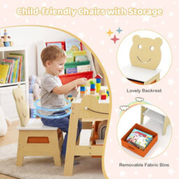 Gainoom Versatile Natural Kids Table & 2 Chairs Set Wooden Activity Table With Detachable Double-Sized Tabletop - thumbnail 5