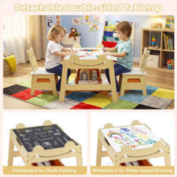Gainoom Versatile Natural Kids Table & 2 Chairs Set Wooden Activity Table With Detachable Double-Sized Tabletop - thumbnail 9