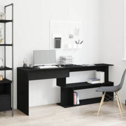 Berkfield Desk In Black Oak - 200X50X76 Cm, Made With Engineered Wood - thumbnail 4