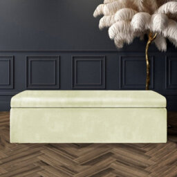 120Cm Large Plain Safar Storage Ottoman Box, Cream Plush Velvet Upholstered Deep Storage Ottoman End Of Bed Bench
