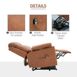 Homcom Power Lift Chair Electric Riser Armchair With Remote Control, Brown - thumbnail 7