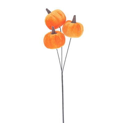 Gisela Graham Triple Velvet Pumpkin Spray Halloween Decoration - Velvet Triple Pumpkin, 24.5 X 9 Cm, Orange