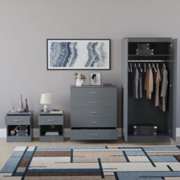 Lassic Vida Designs Riano 4 Piece Bedroom Set (1 Drawer Bedside Chest, 5 Drawer Chest, 2 Door Wardrobe) Grey - thumbnail 3
