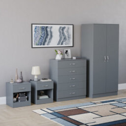 Lassic Vida Designs Riano 4 Piece Bedroom Set (1 Drawer Bedside Chest, 5 Drawer Chest, 2 Door Wardrobe) Grey - thumbnail 2