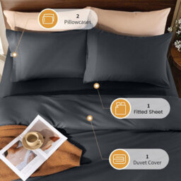 Aspire Homeware Charcoal Duvet Cover Set, Soft Microfiber & Reversible, Double (L)200Cm X (W)200Cm - thumbnail 2