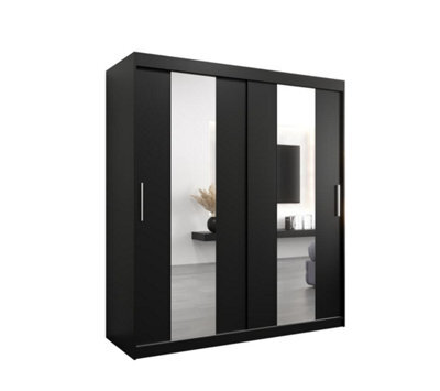 Arte Sleek Black Pole Sliding Door Wardrobe W1800mm H2000mm D620mm Mirrored Contemporary Storage Solution - image 1