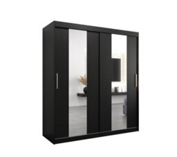 Arte Sleek Black Pole Sliding Door Wardrobe W1800mm H2000mm D620mm Mirrored Contemporary Storage Solution - thumbnail 1