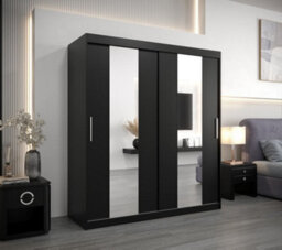 Arte Sleek Black Pole Sliding Door Wardrobe W1800mm H2000mm D620mm Mirrored Contemporary Storage Solution - thumbnail 2