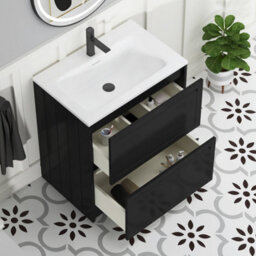 Royal Bathrooms Elmore 700mm Traditional Floor Standing 2 Drawer Vanity Unit With Matt Stone Basin Sink - Matt Nocturne Black - thumbnail 5