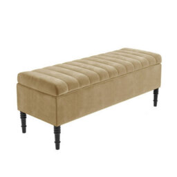 90Cm Paris Striped Ottoman Storage Bench- Plush Velvet Shoe Bench - Mink Upholstery Footstool With Storage - thumbnail 4