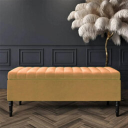 90Cm Paris Striped Ottoman Storage Bench- Plush Velvet Shoe Bench - Mink Upholstery Footstool With Storage