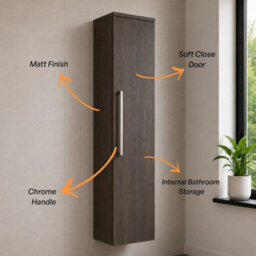 Plum&clay Novela Dark Wood Wall Mounted Bathroom Tall Storage Cabinet Unit Bathroom Furniture - thumbnail 4