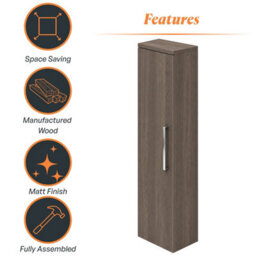 Plum&clay Novela Dark Wood Wall Mounted Bathroom Tall Storage Cabinet Unit Bathroom Furniture - thumbnail 6