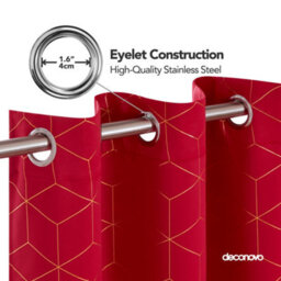 Deconovo Thermal Insulated Blackout Eyelet Curtains, Super Soft Gold Diamond Printed Curtains, W46 X L72 Inch, Red, One Pair - thumbnail 5