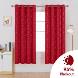 Deconovo Thermal Insulated Blackout Eyelet Curtains, Super Soft Gold Diamond Printed Curtains, W46 X L72 Inch, Red, One Pair - thumbnail 2