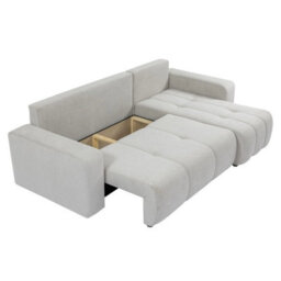 Furyn Convertible Grey Velvet Corner Sofa Bed With Storage And Adjustable Side - thumbnail 3