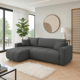 Furyn Convertible Grey Velvet Corner Sofa Bed With Storage And Adjustable Side - thumbnail 1