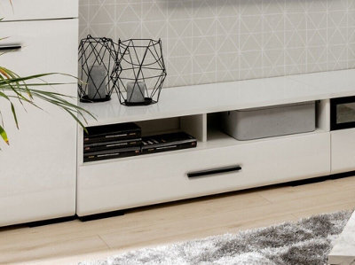 Impact Furniture Small Tv Unit With Drawer Modern Cabinet Open Storage Shelf 100Cm Media Stand White Gloss For Up To 40 Inch Tv Assen - image 1
