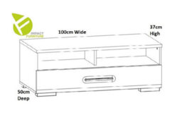 Impact Furniture Small Tv Unit With Drawer Modern Cabinet Open Storage Shelf 100Cm Media Stand White Gloss For Up To 40 Inch Tv Assen - thumbnail 5