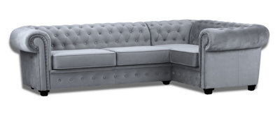 Chesterfield Style Mariot Corner Sofa Grey French Velvet (Right Hand Corner) - image 1