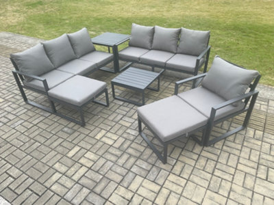 Fimous Aluminium Outdoor Lounge Sofa Set Garden Furniture Sets With Square Coffee Table Chair 2 Big Footstools Side Table - image 1