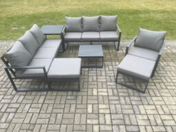 Fimous Aluminium Outdoor Lounge Sofa Set Garden Furniture Sets With Square Coffee Table Chair 2 Big Footstools Side Table - thumbnail 2