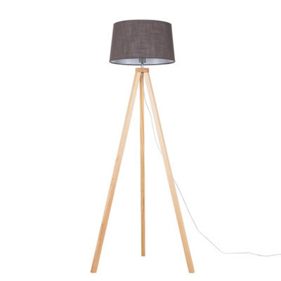 Valuelights Barbro Natural Tripod Floor Lamp With Grey Linen Tapered Shade - image 1
