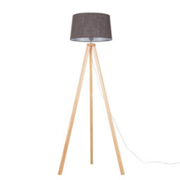 Valuelights Barbro Natural Tripod Floor Lamp With Grey Linen Tapered Shade