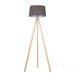 Valuelights Barbro Natural Tripod Floor Lamp With Grey Linen Tapered Shade - thumbnail 2