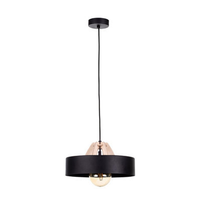 Luminosa Lighting Luminosa Bossi Dome Pendant Ceiling Light Wood Natural, Black, 30Cm, 1X E27