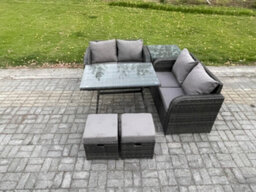 Fimous Outdoor Garden Furniture Sets 6 Pieces Wicker Rattan Furniture Sofa Sets With Rectangular Dining Table - thumbnail 2