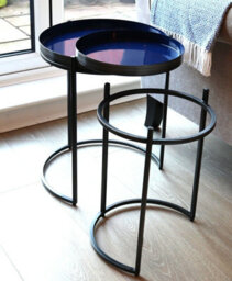 Aspect Furniture Hannah Round Metal Tray Top Nest Of 2 Tables, Grey/blue - thumbnail 4