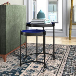 Aspect Furniture Hannah Round Metal Tray Top Nest Of 2 Tables, Grey/blue