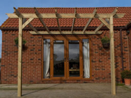 Arbor Garden Solutions Lean To Wooden Garden Pergola Kit - Longhorn Design Wall Mounted Gazebo, 1.8M X 3M (Rustic Brown Finish) - thumbnail 3