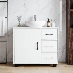 White Under Sink Cabinet Bathroom Basin Unit Cupboard Storage Furniture - thumbnail 1
