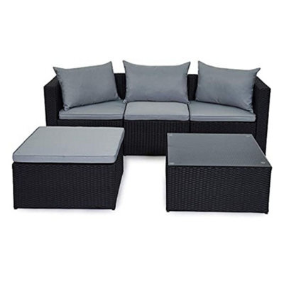Evre Black 4 Seat Rattan Outdoor Garden Furniture Set - Malaga With Coffee Table And Weatherproof Cover - Inc Weekend Delivery - image 1