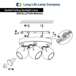 Long Life Lamps Company Brushed Chrome 3 Way Adjustable Eyeball Ceiling Spotlight Gu10 - thumbnail 9