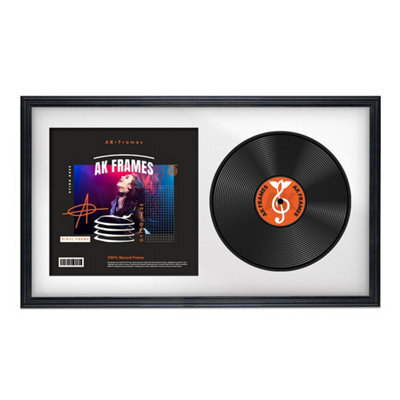 "30X17"" Black Classic Vinyl Record Frame With White Mount For 12 Inch Lp Album Cover & Disc - Ak Frames" - image 1