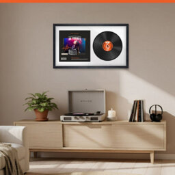"30X17"" Black Classic Vinyl Record Frame With White Mount For 12 Inch Lp Album Cover & Disc - Ak Frames" - thumbnail 8