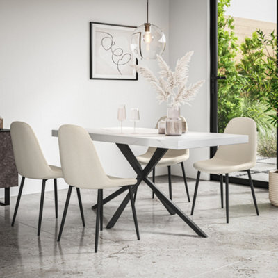 More4Homes Donni Dining Table And Chairs - White Marble Effect Table Top W Black Legs + Maya Boucle Dining Chair Set Of 6 (Ivory White) - image 1