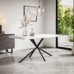 More4Homes Donni Dining Table And Chairs -  White Marble Effect Table Top W Black Legs + Maya Boucle Dining Chair Set Of 6 (Ivory White) - thumbnail 2