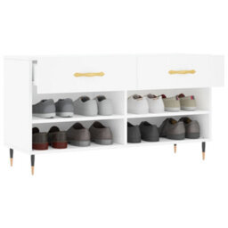 Berkfield Industrial Shoe Bench White 102X35X55 Cm Engineered Wood - thumbnail 4