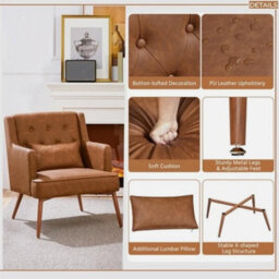 Tub Chair Accent Chair Living Room Chair With Lumbar Pillow Mid-Century Armchair - thumbnail 5