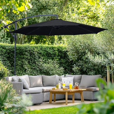 Rinse Bathrooms Black Patio Parasol Cantilever Hanging Garden Beach Banana Umbrella Uv Protection 3M - image 1