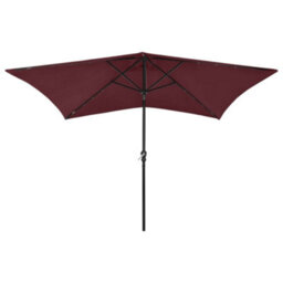 Berkfield Parasol With Leds And Steel Pole Bordeaux Red 2X3 M - thumbnail 2
