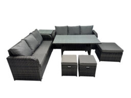 Fimous 9 Seat Outdoor Wicker Pe Rattan Garden Furniture Set Dining Table Sofa Set With Side Table 3 Stools Dark Grey Mixed - thumbnail 1