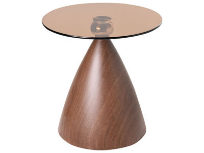 Wyld And Coco Glamour Small Round Side Table 45Cm Tempered Glass Top Brown Metal Cone Base - image 1