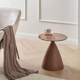Wyld And Coco Glamour Small Round Side Table 45Cm Tempered Glass Top Brown Metal Cone Base - thumbnail 2